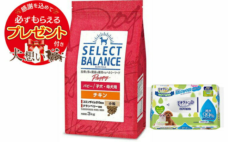 【プレゼント付】【あす楽】【送料無料】セレクトバランス パピー チキン 小粒 子犬・母犬用 3kg【デオクリーン付】