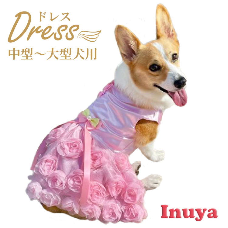 売り切り 犬服 【 ワンピース ドレス パール ピンク のみ 】 フリル フリフリ ボタン 中型犬 大型犬 春 夏 女の子 リボン お花 レース 結婚式 パーティー フォーマル 【 キャバリア コッカー コッカースパニエル 】 ペット 洋服