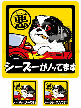 ステッカー 【 ちょい悪 正方形 セット 大1枚小2枚 】 シーズー 小型犬 車 犬屋 いぬや