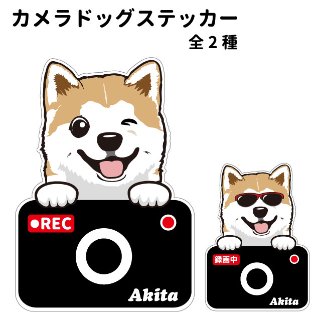 【秋田犬 カメラ ハッピー グラサン 切り抜きタイプ ステッカー】 犬 ドライブレコーダー かわいい 車用 ドラレコ あおり運転 防止 窓 録画 おでかけ 可愛い