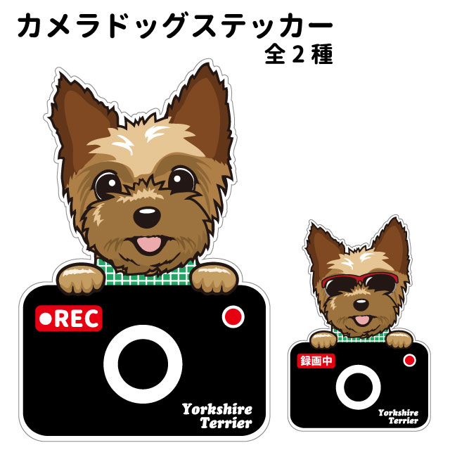 【ヨークシャーテリア カメラ ハッピー グラサン 切り抜きタイプ ステッカー】 犬 ドライブレコーダー かわいい 車用 ドラレコ あおり運転 防止 窓 録画 おでかけ 可愛い