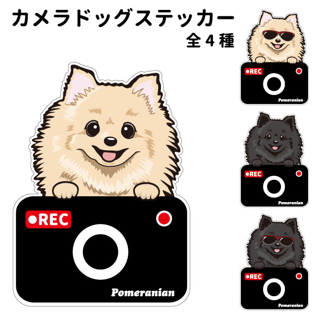 【ポメラニアン カメラ ハッピー グラサン 切り抜きタイプ ステッカー】 犬 ドライブレコーダー かわいい 車用 ドラレコ あおり運転 防止 窓 録画 おでかけ 可愛い