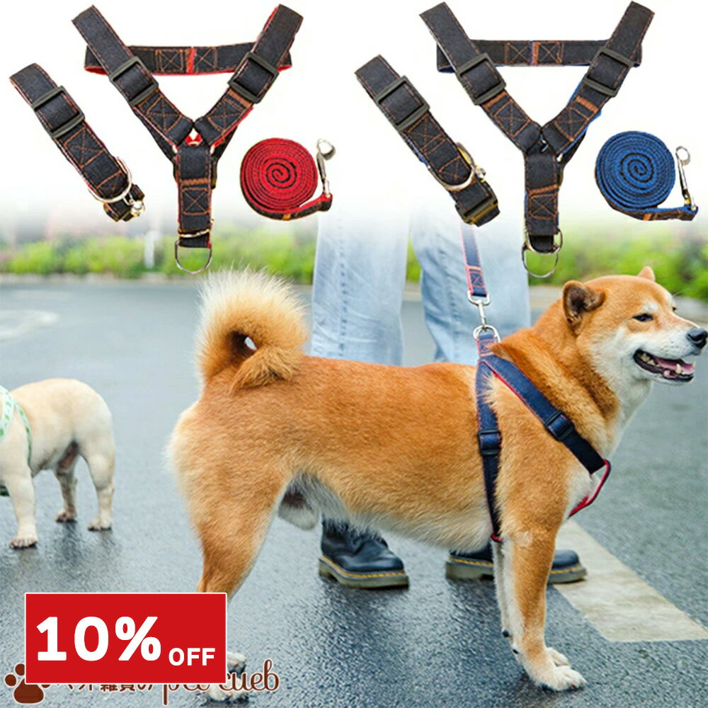 【スーパーセール10％OFF】定形外送料無料 100g ハーネス リード 首輪 お得な3点セット Sサイズ デニム..