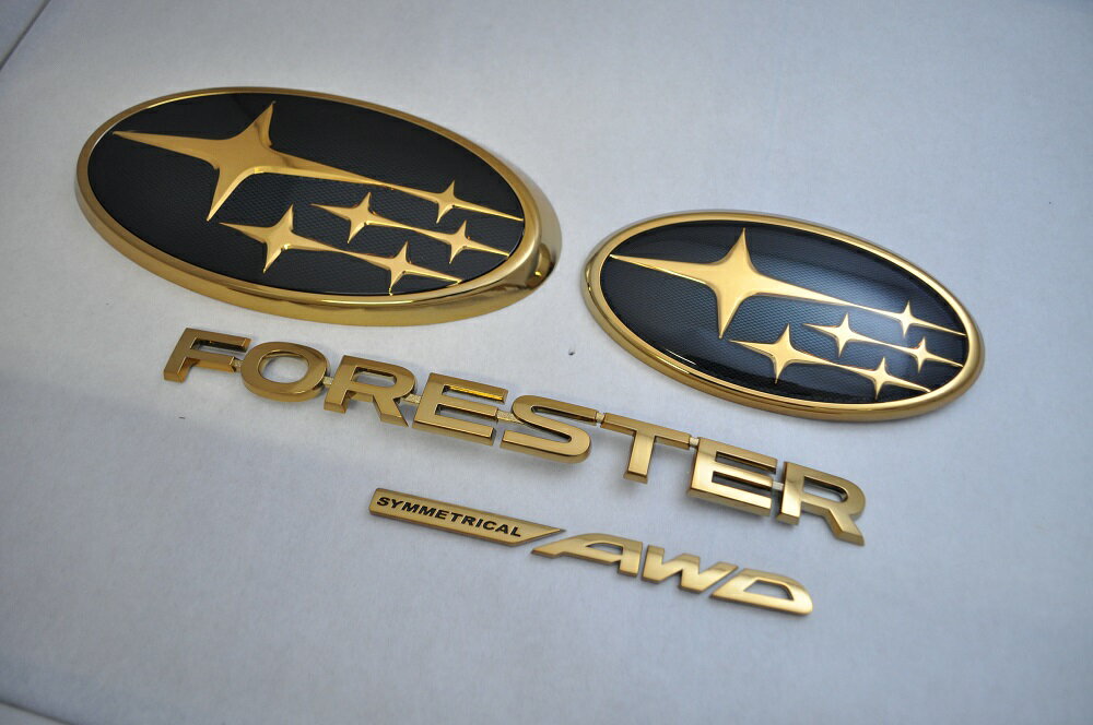 SK　フォレスター　SK5／SKE　ゴールドエンブレムフロント／リアSET　　INVENTER/grow/メッキ/ブラッククローム/ゴールド/車エンブレム/車パーツ/