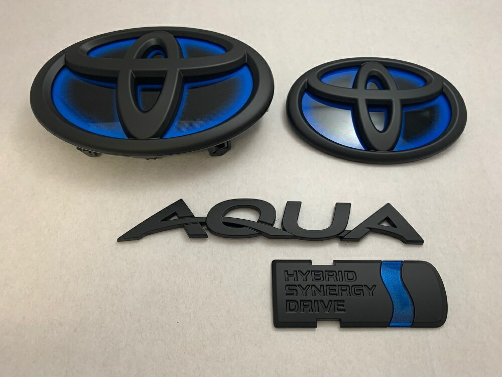 MXPK10／11 アクア　マットブラックorピアノブラックエンブレム　4点SET　　INVENTER/grow/メッキ/ブラッククローム/ゴールド/車エンブレム/車パーツ/