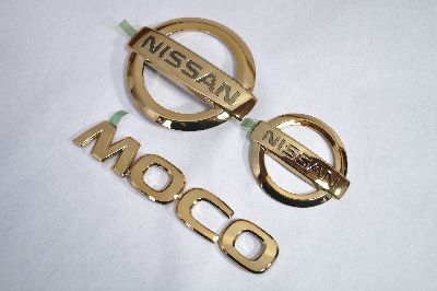 MG22　モコ　ゴールドメッキエンブレム3点SET　　INVENTER/grow/メッキ/ブラッククローム/ゴールド/車エンブレム/車パーツ/