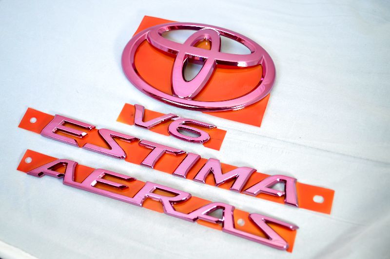 50系エスティマ　レッドメッキエンブレム4点SET　　INVENTER/grow/メッキ/ブラッククローム/ゴールド/車エンブレム/車パーツ/