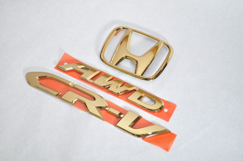 RM1　CRーV　ゴールドメッキエンブレムリア3点SET　　INVENTER/grow/メッキ/ブラッククローム/ゴールド/車エンブレム/車パーツ/