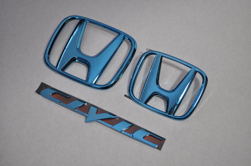FD1シビック　ブルーメッキエンブレム3点SET　　INVENTER/grow/メッキ/ブラッククローム/ゴールド/車エンブレム/車パーツ/