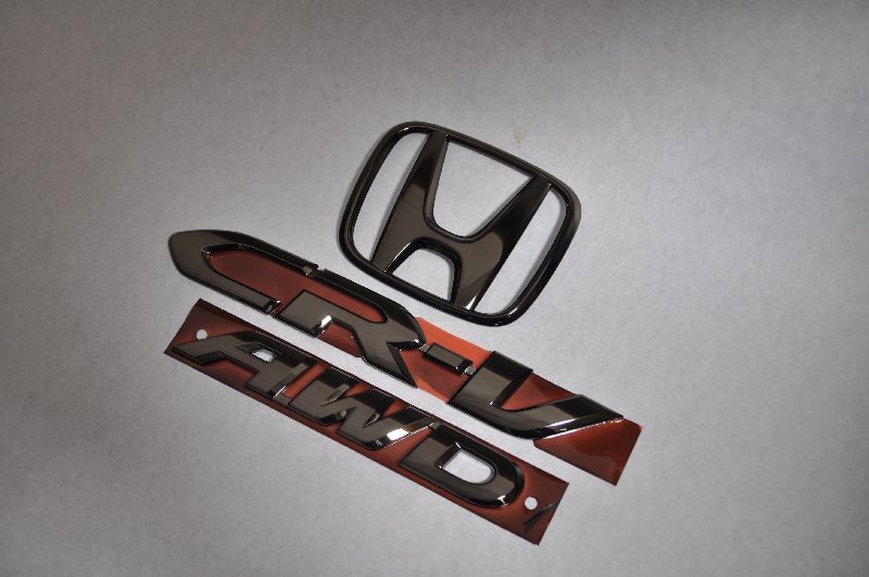 RM1系CRーV　ブラックメッキエンブレムリア3点SET　　INVENTER/grow/メッキ/ブラッククローム/ゴールド/車エンブレム/車パーツ/