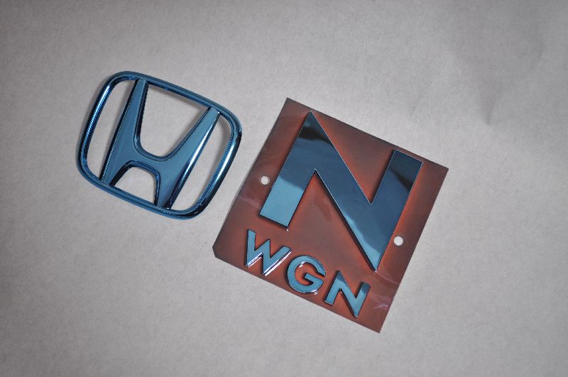 JH1／2　N　WGN　ブルーメッキエンブレム リア2点SET　　INVENTER/grow/メッキ/ブラッククローム/ゴールド/車エンブレム/車パーツ/