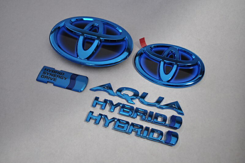 NHP10アクア　ブルーメッキエンブレム6点SET　　INVENTER/grow/メッキ/ブラッククローム/ゴールド/車エンブレム/車パーツ/