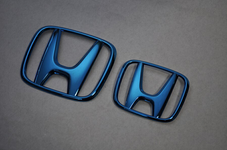 RU1　ヴェゼル　ブルーメッキエンブレムフロント／リアHマーク2点SET　　INVENTER/grow/メッキ/ブラッククローム/ゴールド/車エンブレム/車パーツ/