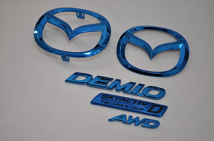 DJ5AS　デミオ　ブルーメッキエンブレム5点SET　　INVENTER/grow/メッキ/ブラッククローム/ゴールド/車エンブレム/車パーツ/