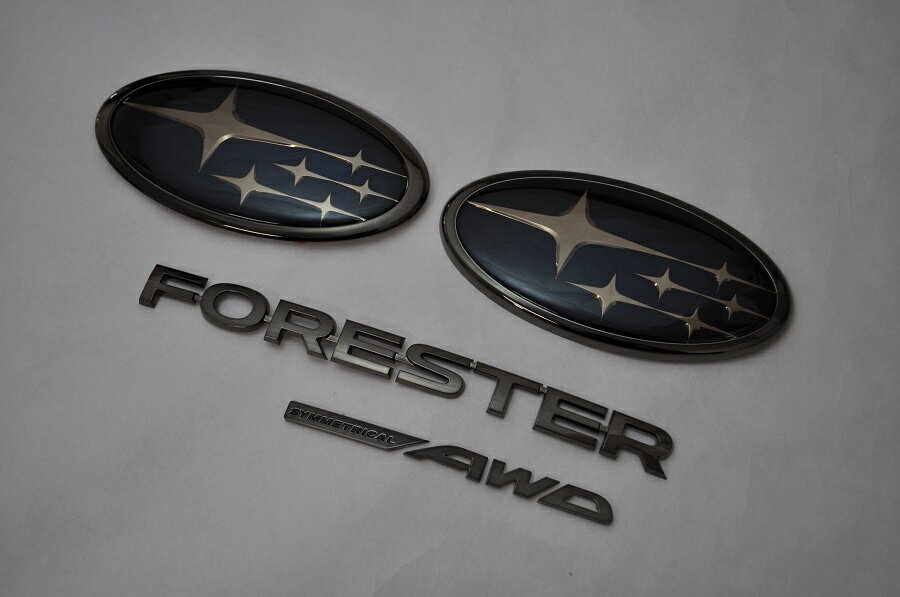 SJ　フォレスター　SJ5/SJG　ブラックエンブレム4点SET　　INVENTER/grow/メッキ/ブラッククローム/ゴールド/車エンブレム/車パーツ/