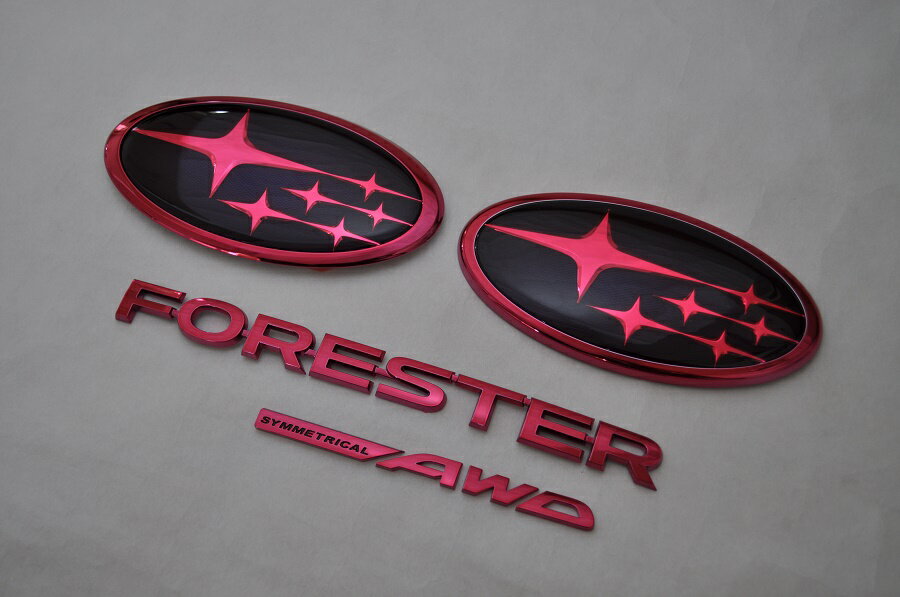 SJ　フォレスター　SJ5/SJG　レッドエンブレム4点SET　　INVENTER/grow/メッキ/ブラッククローム/ゴールド/車エンブレム/車パーツ/