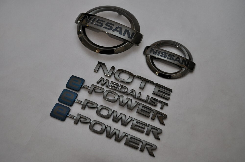 Emblems - HE12　ノート　e-POWER　ブラックメッキエンブレム7点SET　　INVENTER/grow/メッキ/ブラッククローム/ゴールド/車エンブレム/車パーツ/