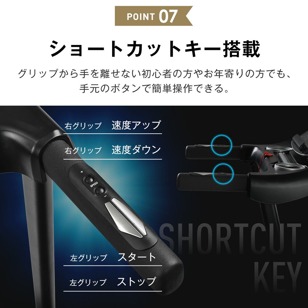 手元グリップのショートカットキー。右グリップが速度、左グリップがスタートとストップ