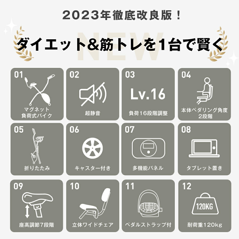 【全品P5倍!20時から4時間限定】2024年改良 フィットネスバイク 折りたたみ 静音 負荷16段階調節 背もたれ BTM 1年安心保証 連続使用 ダイエット器具 室内運動 エクササイズバイク ルームバイク 家庭用 有酸素運動 健康器具 ギフト 3