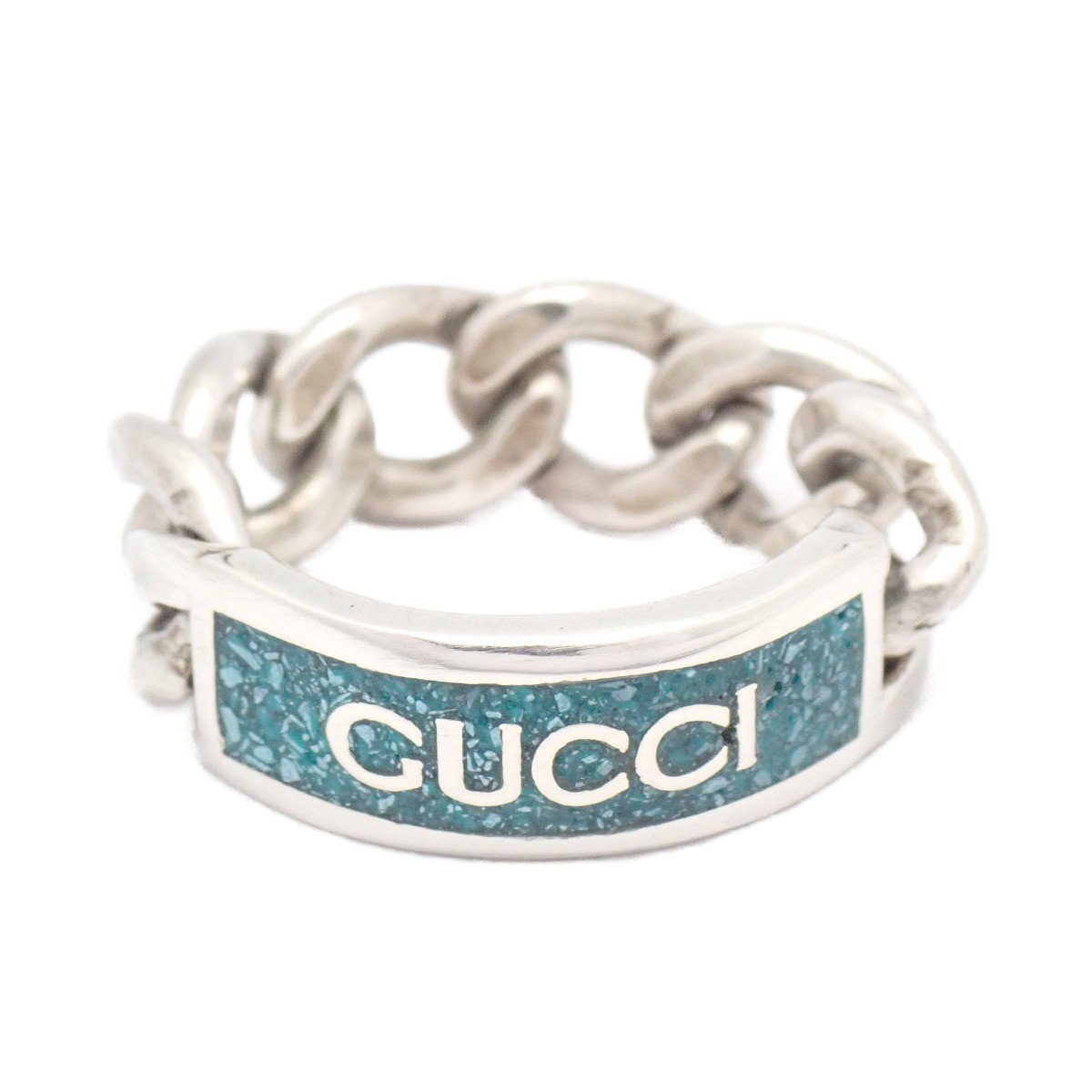 Rakuten - 【中古】GUCCI グッチ ゴルメット 喜平チェーン リング 指輪 シルバー925/エナメル グリーン サイズ表記12 実寸11.5号【いおき質店】