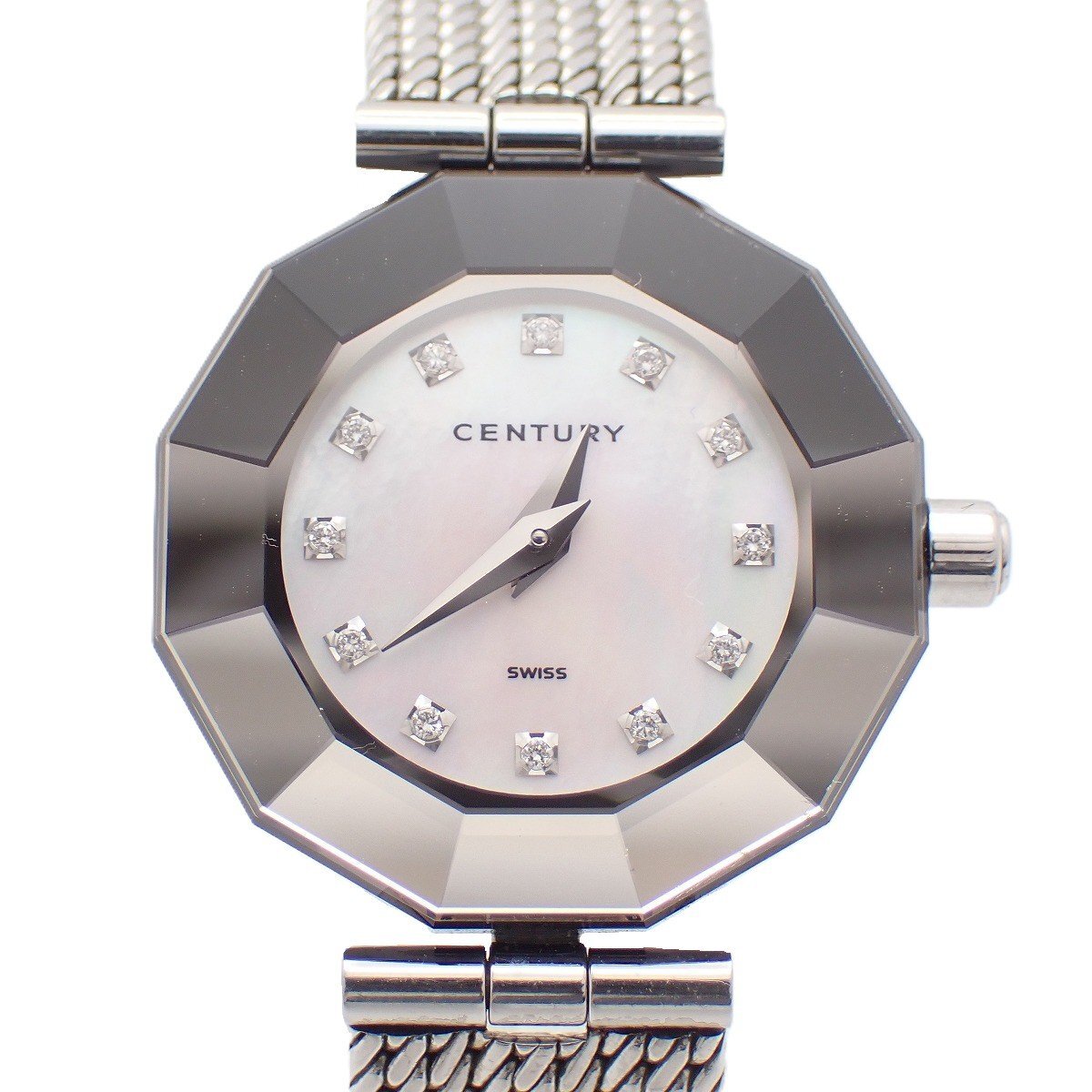Rakuten - 【中古】CENTURY センチュリー TIME GEM カットガラス クォーツ レディース 腕時計 12Pダイヤ入りピンクシェル文字盤 純正SSベルト【いおき質店】