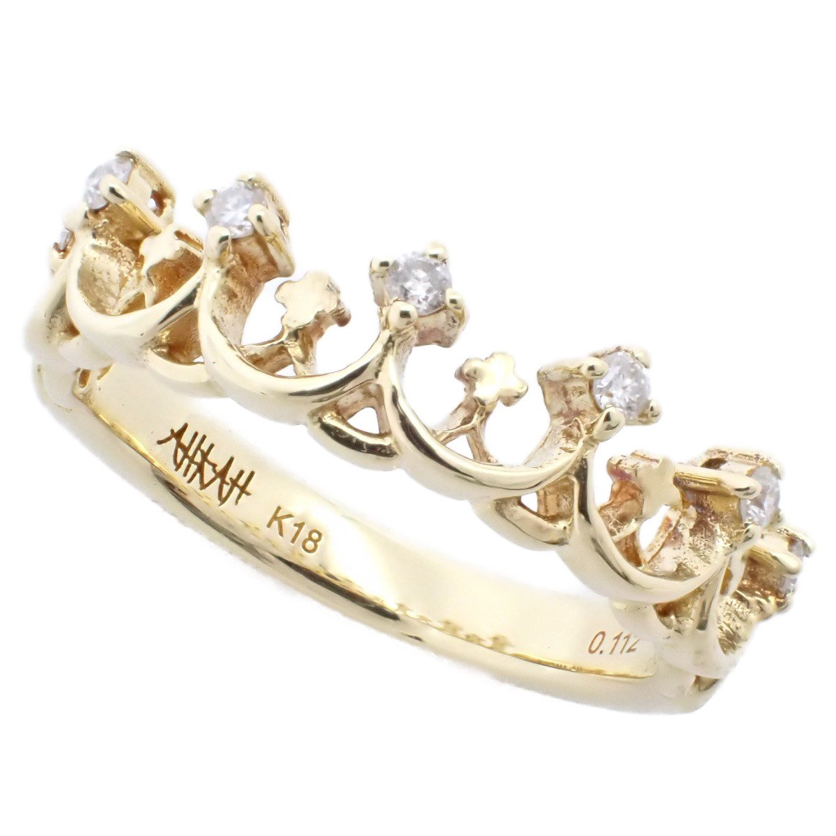 【中古】【美品・仕上げ済】AHKAH アーカー ティアラ リング 指輪 K18/ダイヤモンド0.112ct 9号【いおき質店】