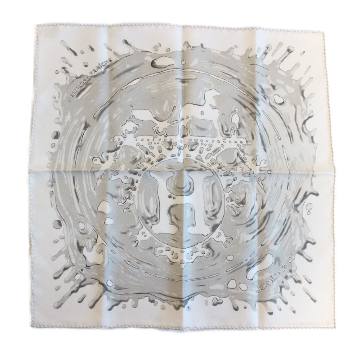 【中古】HERMES エルメス カレ プチカレ 45 スカーフ Peinture Fraiche ペンキ塗りたて グレー×ホワイト系 シルク100％ 【いおき質店】のサムネイル