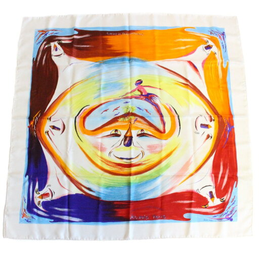 【中古】HERMES エルメス カレ 90 スカーフ Smiles in Third millenary 三千年紀の微笑み ホワイト系 シルク100%【いおき質店】 【中古】HERMES エルメス カレ 90 スカーフ Smiles in Third millenary 三千年紀の微笑み ホワイト系 シルク100%【いおき質店】