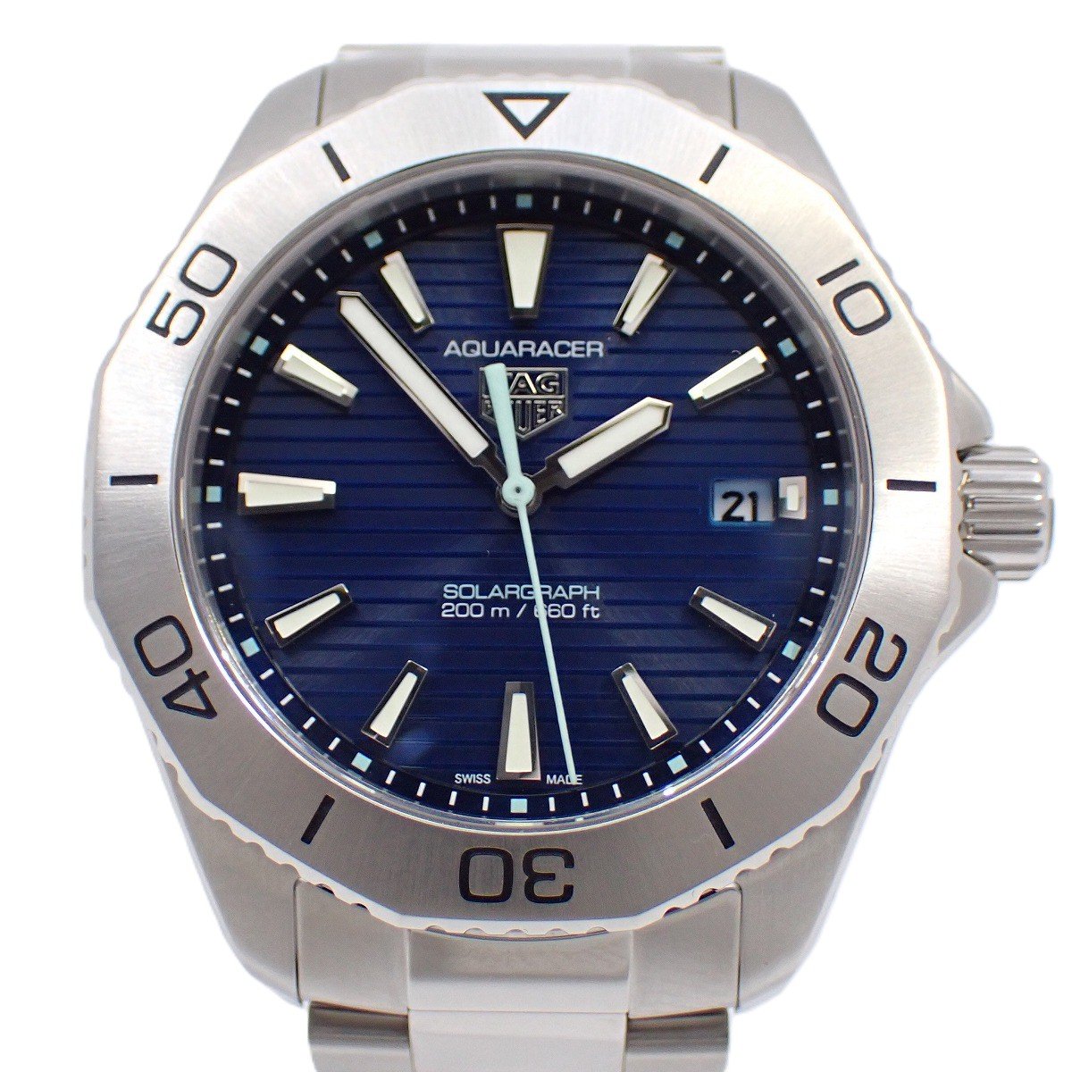 【中古】タグホイヤー アクアレーサー ソーラーグラフ メンズ 腕時計 青文字盤 純正SSベルト WBP1113【いおき質店】