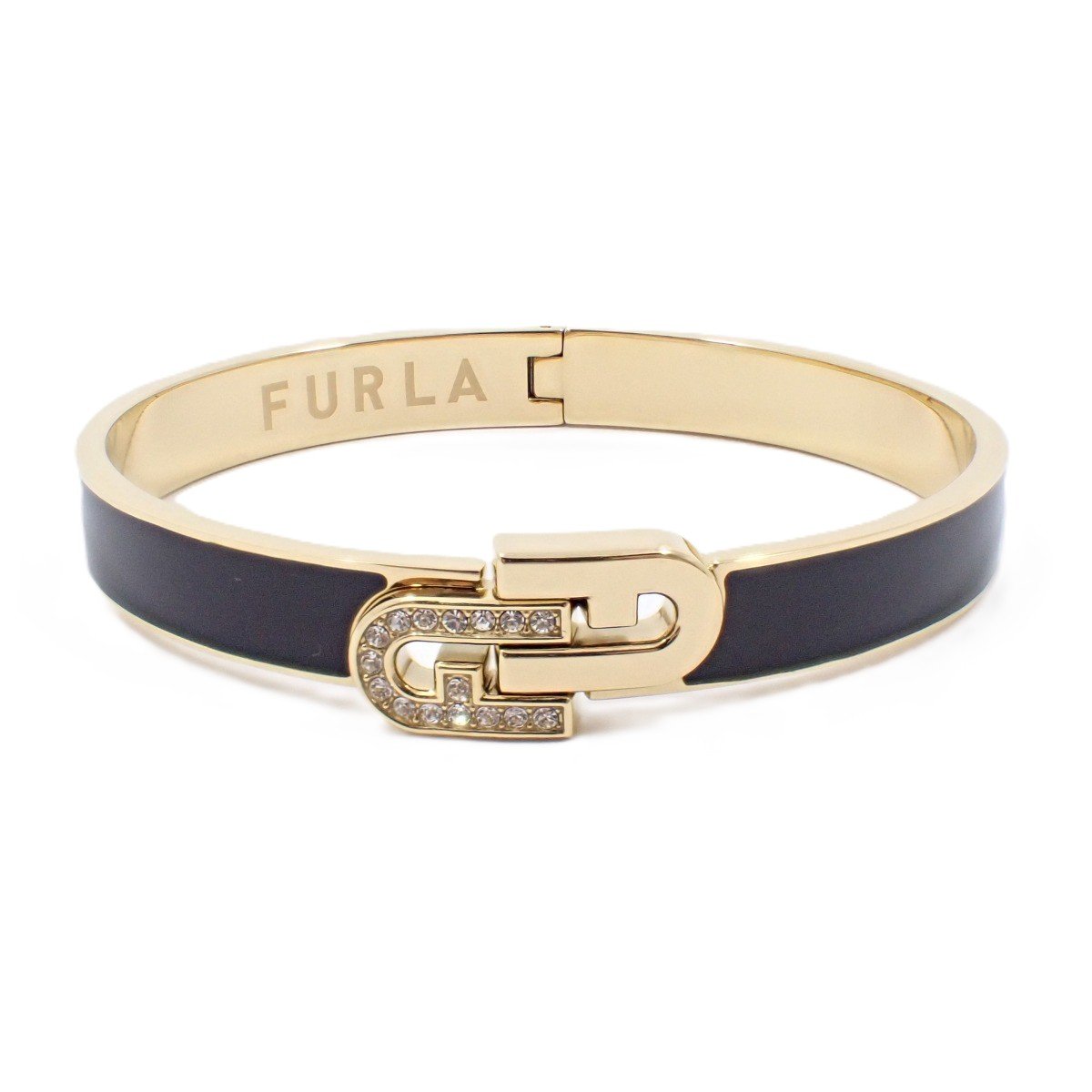 【中古】FURLA フルラ ARCH DOUBLE バングル ゴールド色金具/ラインストーン ブラック【いおき質店】