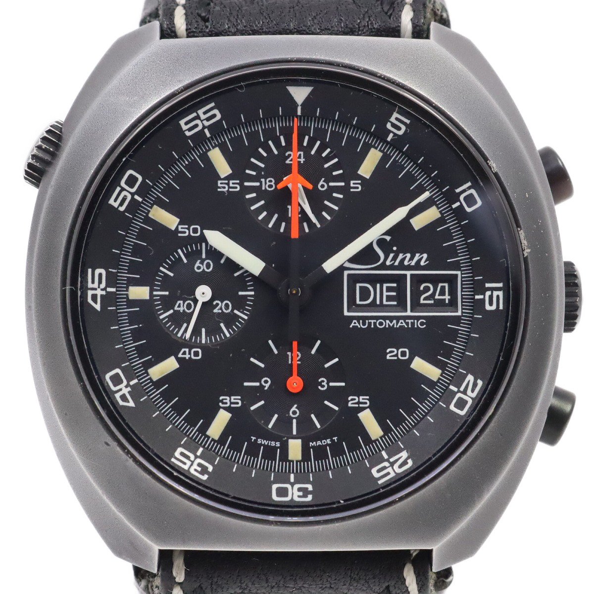 【中古】Sinn ジン スペースクロノグラフ 自動巻き メンズ 腕時計 ブラック 社外ベルト 142 ...