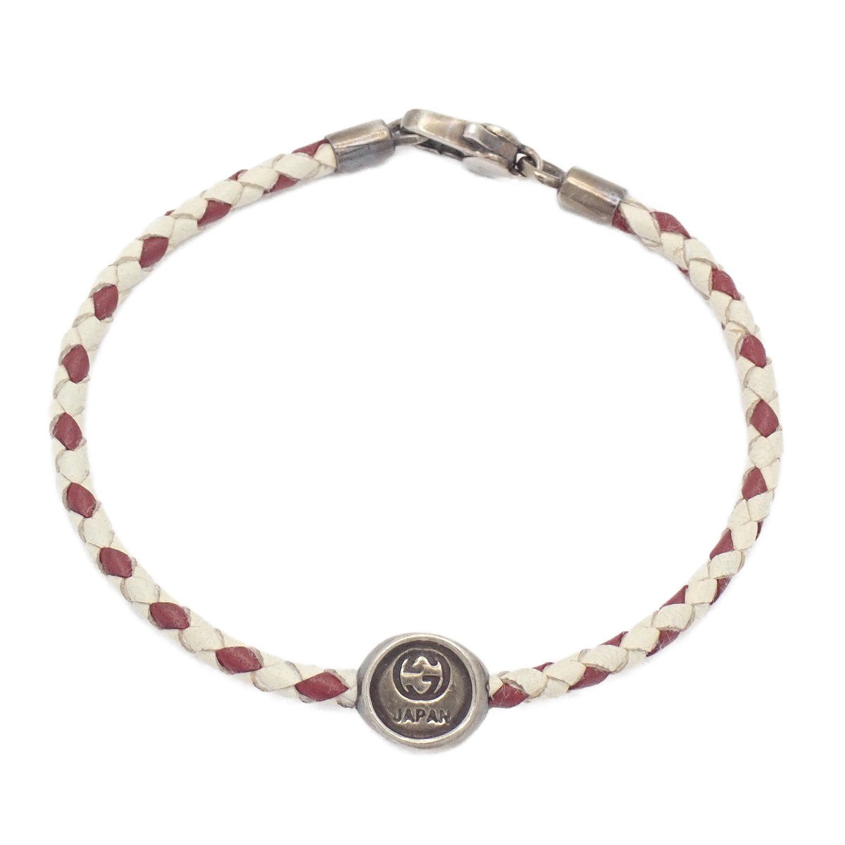 Rakuten - 【中古】GUCCI グッチ チャリティ ブレスレット 編み込み レザー/シルバー925 ホワイト×レッド 日本限定【いおき質店】