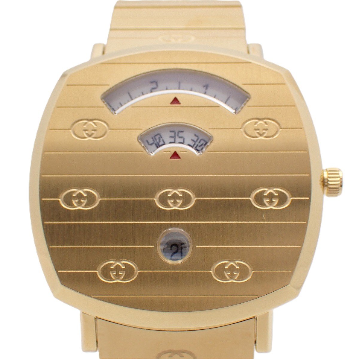 【中古】グッチ 157.3 グリップ クォーツ メンズ 腕時計 ゴールドGP ディスク針 純正SSベルト【いおき質店】