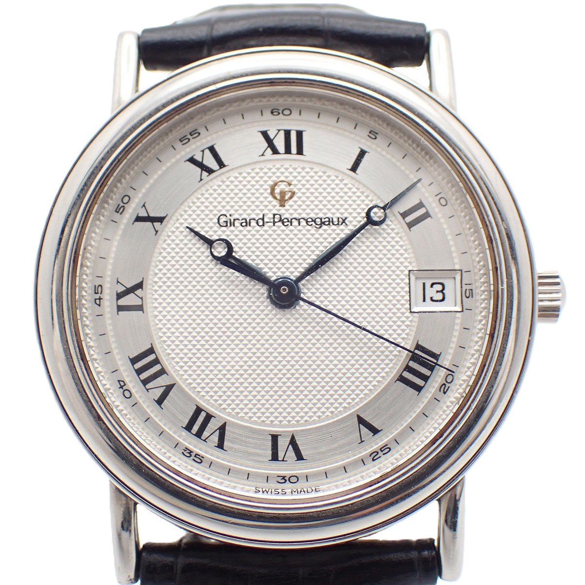 GIRARD PERREGAUX - 【中古】ジラールペルゴ ラウンド型 自動巻き メンズ 腕時計 シルバー文字盤 社外ベルト Ref.4797【いおき質店】