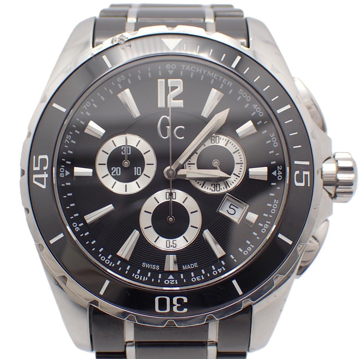 OMEGA - 【中古】GC ジーシーウォッチ ゲスコレクション クロノグラフ クォーツ メンズ 腕時計 セラミック×SS 黒文字盤 X76002G2S/03【いおき質店】