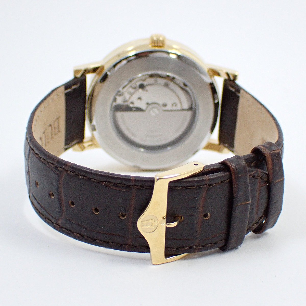 【中古】【美品】BULOVA ブローバ 自動巻き メンズ 腕時計 デイデイト ゴールドGP 白文字盤 純正革ベルト 97C107【いおき質店】