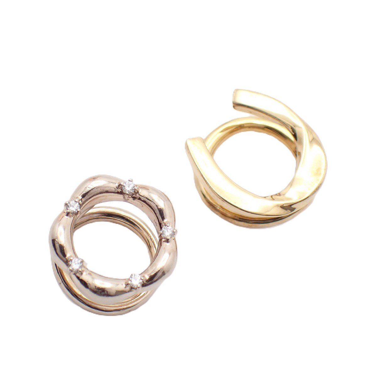 【中古】ete エテ 馬蹄 フラワー ループイヤリング 2点セット シルバー925 ゴールドGP/ジルコニア【いおき質店】