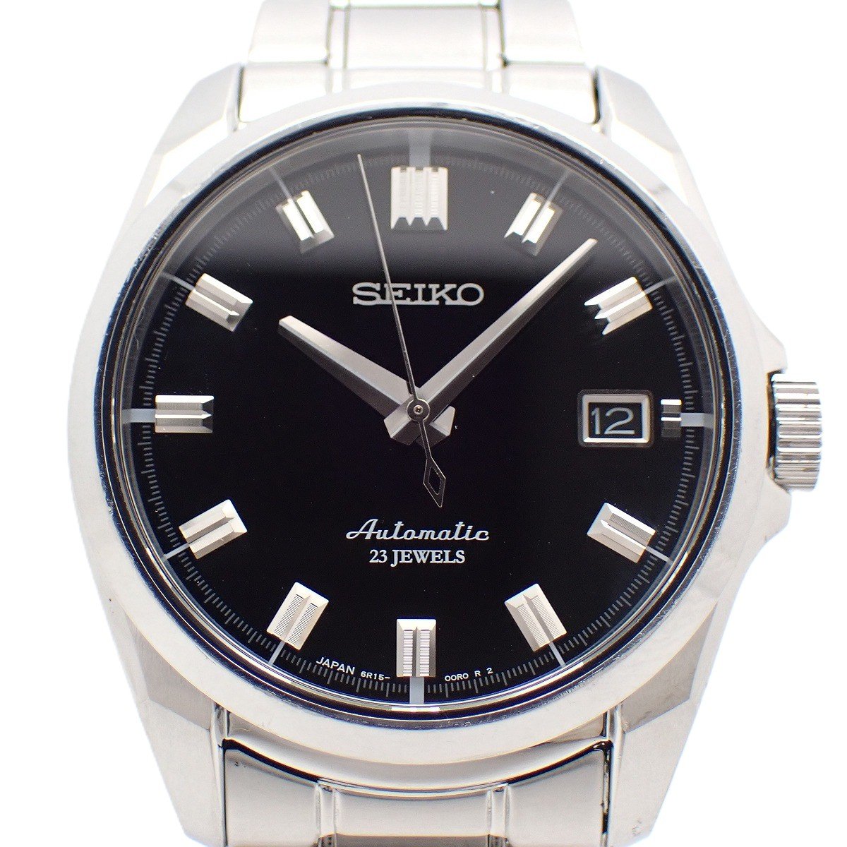 【中古】SEIKO セイコー メカニカル 自動巻き メンズ 腕時計 黒文字盤 裏スケ 純正SSベルト ...