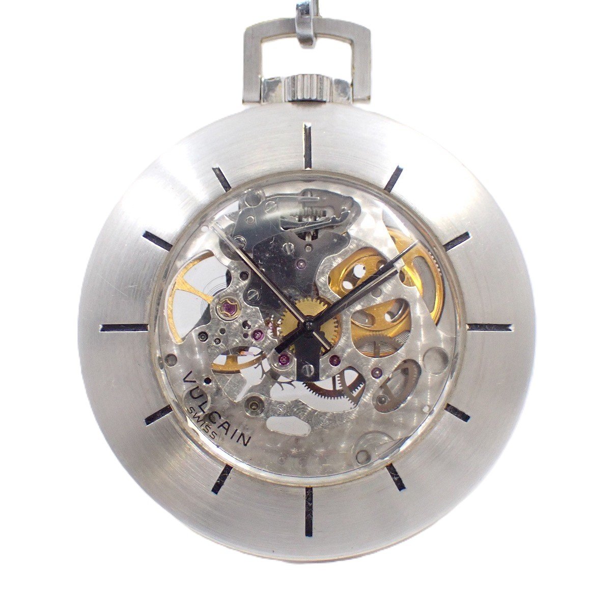 【中古】VULCAIN ヴァルカン 懐中時計 手巻き スケルトン 社外チェーン【いおき質店】