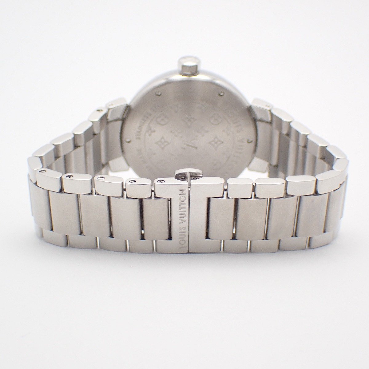 【中古】ルイヴィトン タンブール GMT 自動巻き メンズ 腕時計 シルバー文字盤 純正SSベルト Q113M【いおき質店】