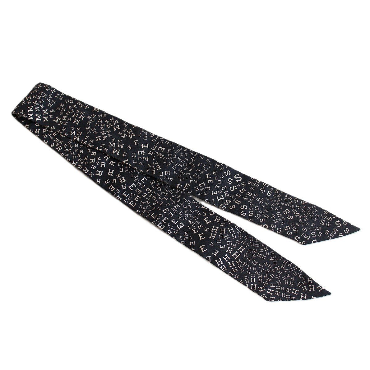 【中古】HERMES エルメス ツイリー アルファベット シルク100％ ブラック系【いおき質店】