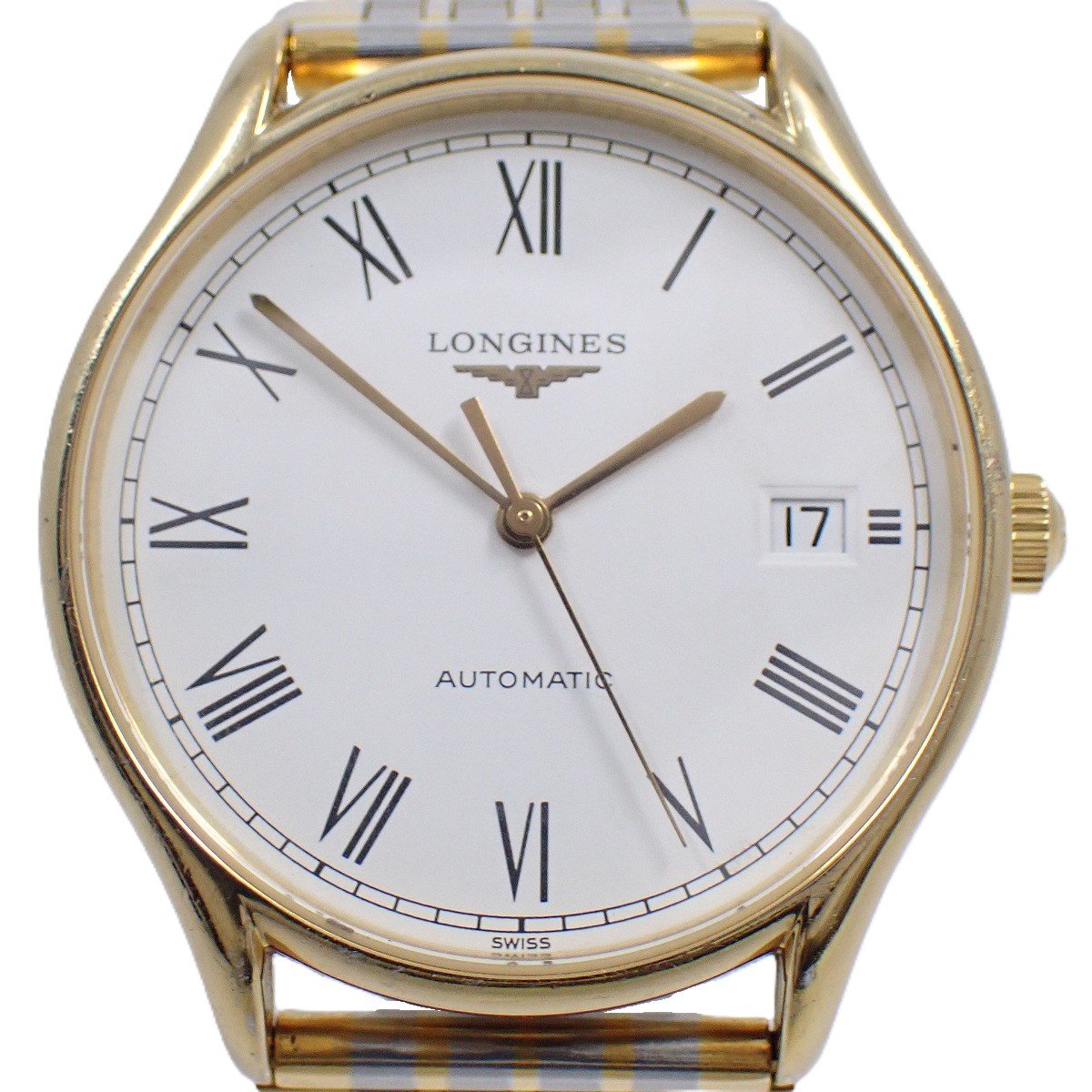 【中古】ロンジン Lyre リール 自動巻き メンズ 腕時計 コンビ 白文字盤 社外ベルト L4.760.2【いおき質店】