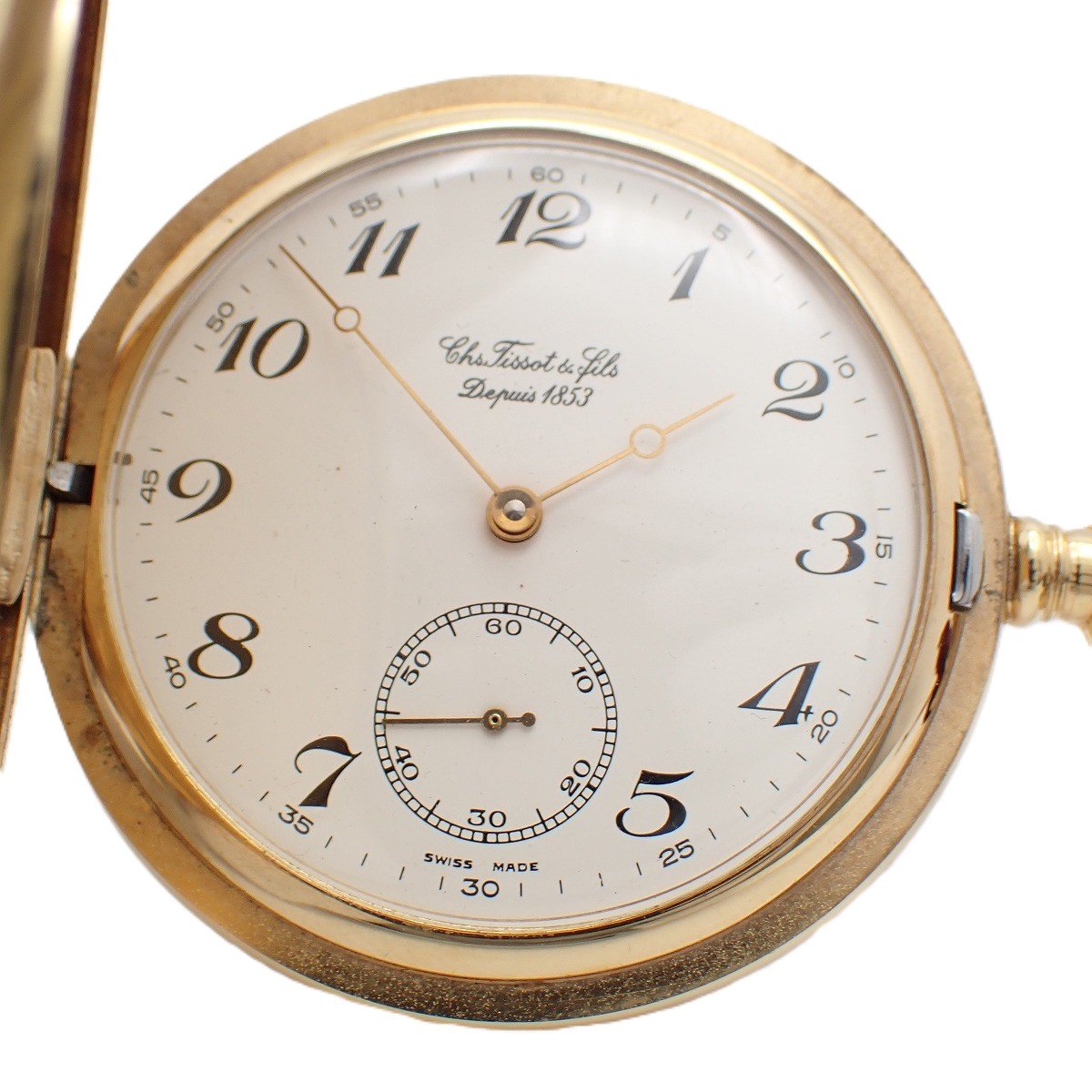 【中古】TISSOT ティソ ハンターケース 手巻き 懐中時計 ゴールドGP 白文字盤【いおき質店】
