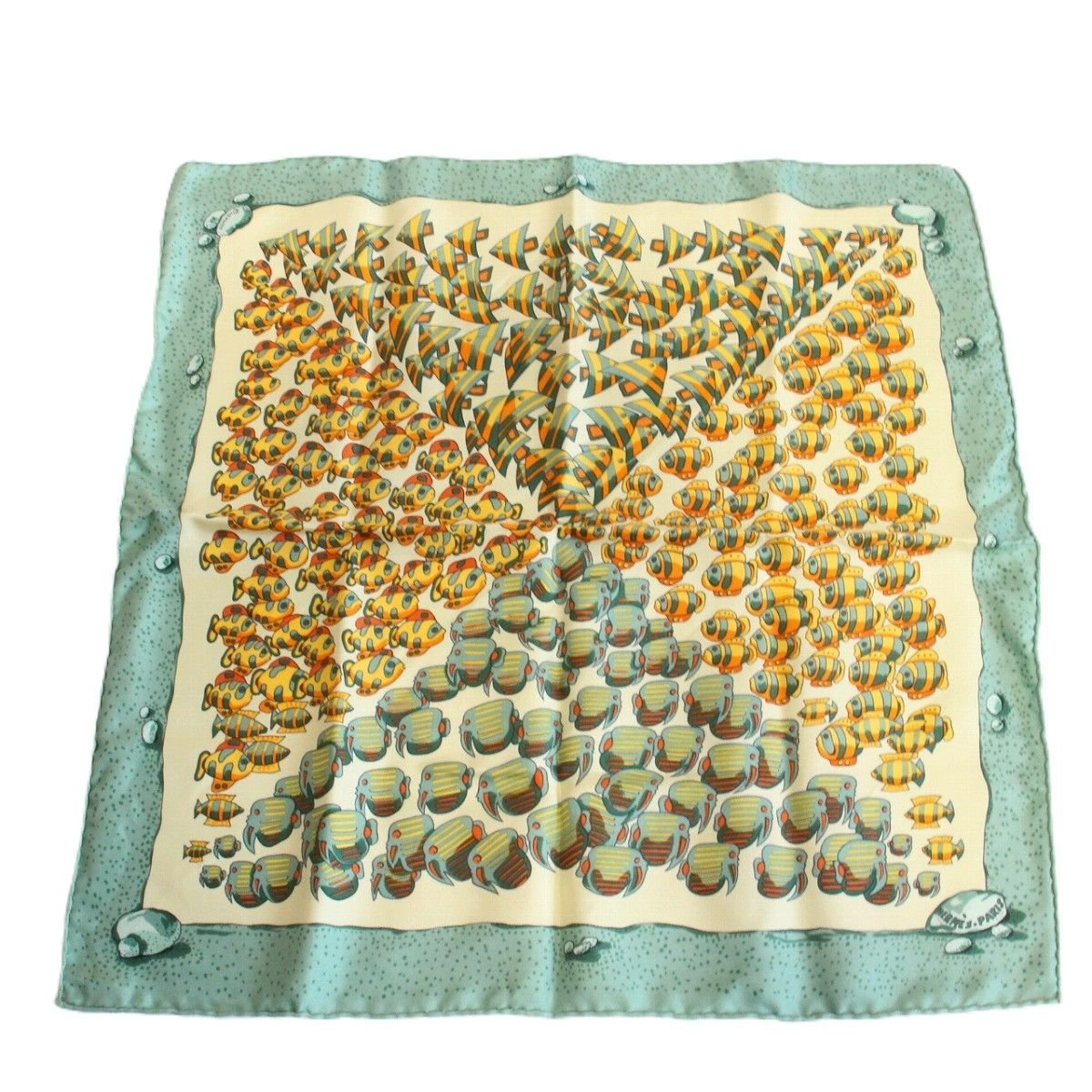 Silk - 【中古】HERMES エルメス カレ 45 スカーフ ガヴロッシュ 熱帯魚 シルク100％ グリーン系【いおき質店】