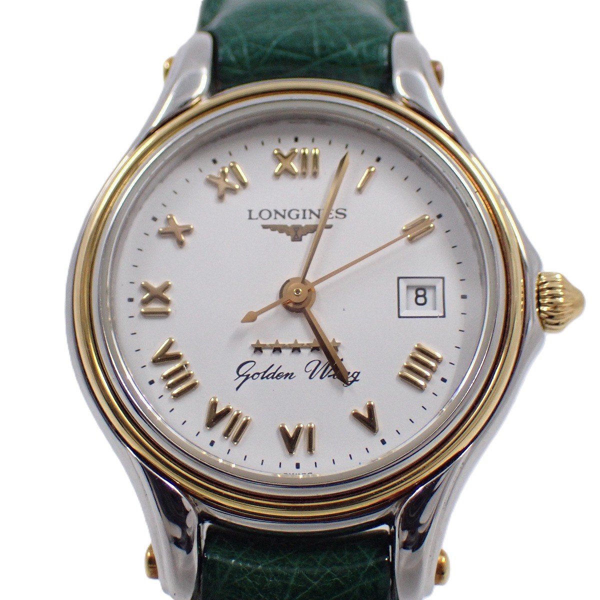 【中古】ロンジン ゴールデンウィング クォーツ レディース 腕時計 コンビ 白文字盤 純正革ベルト L3.106.5【いおき質店】