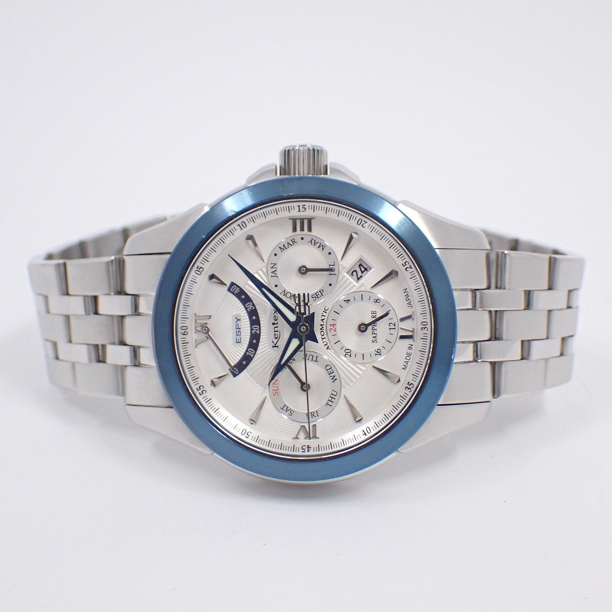【中古】KENTEX ケンテックス ESPY 88本限定 トリプルカレンダー 自動巻き メンズ 腕時計 シルバー文字盤 純正SSベルト E546M-01【いおき質店】