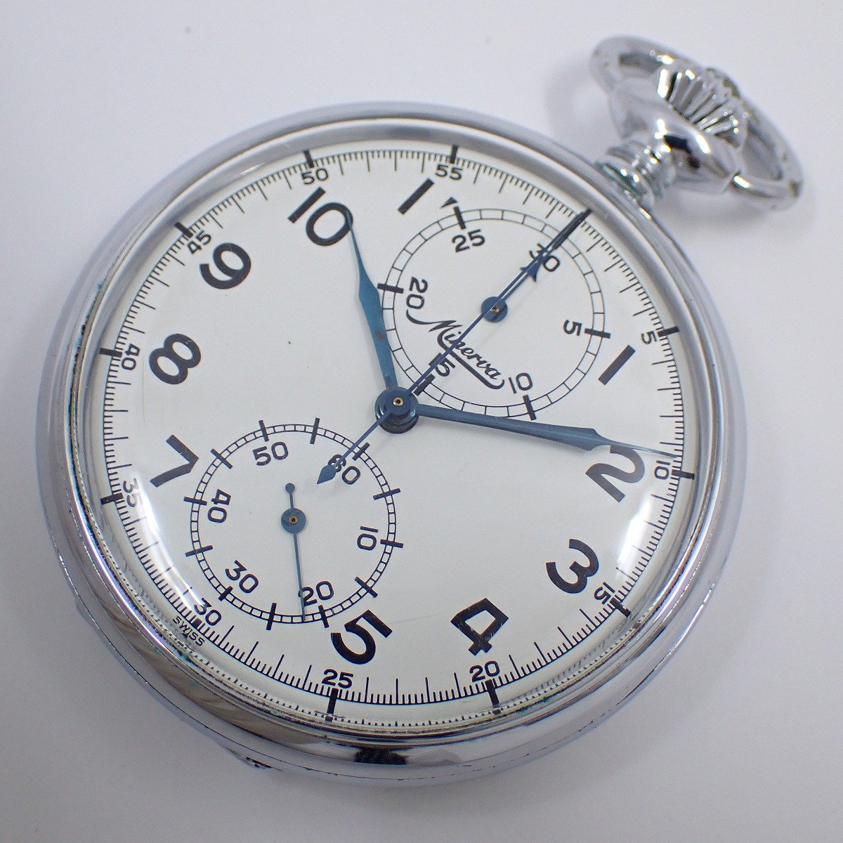 【中古】MINERVA ミネルバ 懐中時計 手巻き ワンプッシュクロノグラフ 白文字盤【いおき質店】