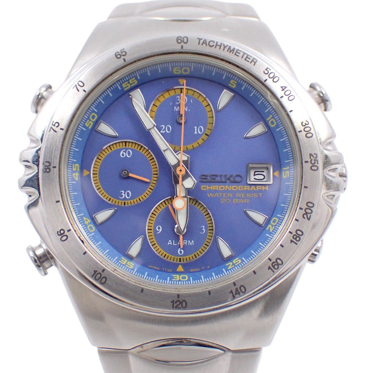 【中古】SEIKO セイコー マッキナ・スポルティーバ クロノグラフ アラーム クォーツ メンズ 腕時計 青文字盤 純正革ベルト 7T32-6J00【いおき質店】