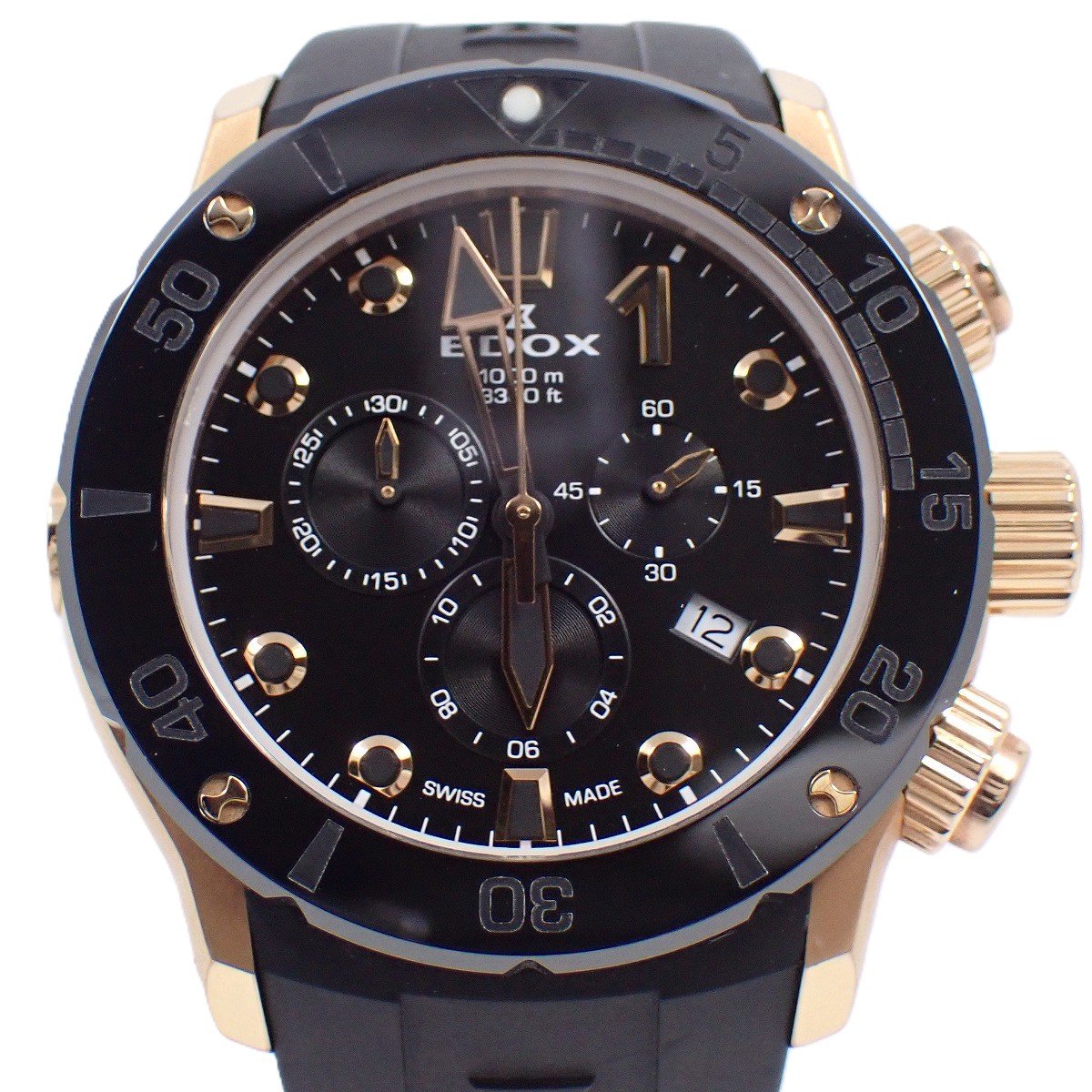 Rakuten - 【中古】EDOX エドックス クロノオフショア1 クォーツ メンズ 腕時計 ピンクゴールド色 黒文字盤 純正ベルト 10242-TINR-NIR【いおき質店】管理2