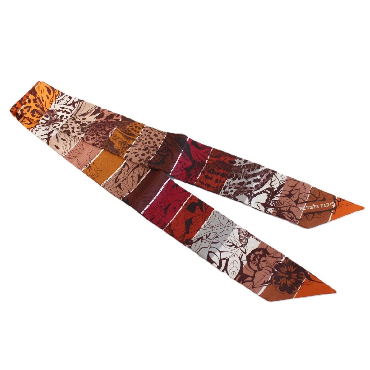 【中古】HERMES エルメス ツイリー ジャングルラブ レインボー シルク100％ ブラウン系【いおき質店】